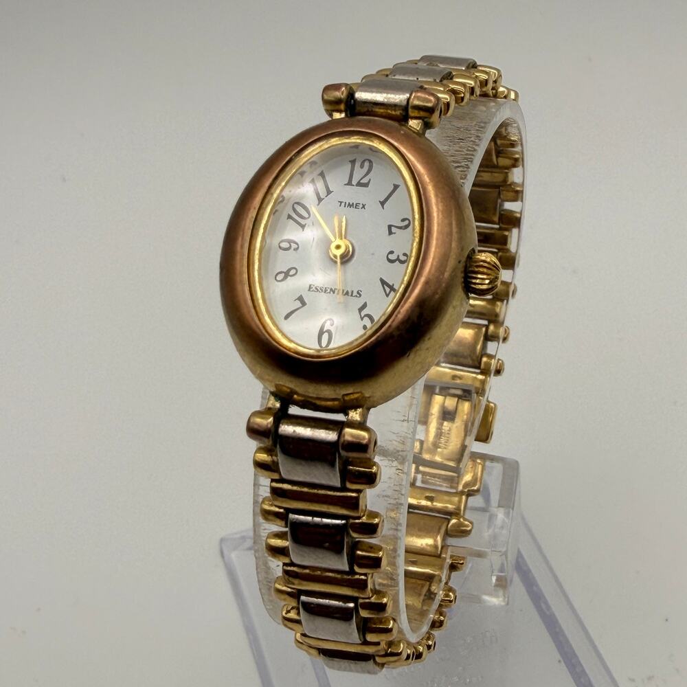 Elegant Vintage Timex Essentials Women's Two-Tone Oval Watch Working New Battery